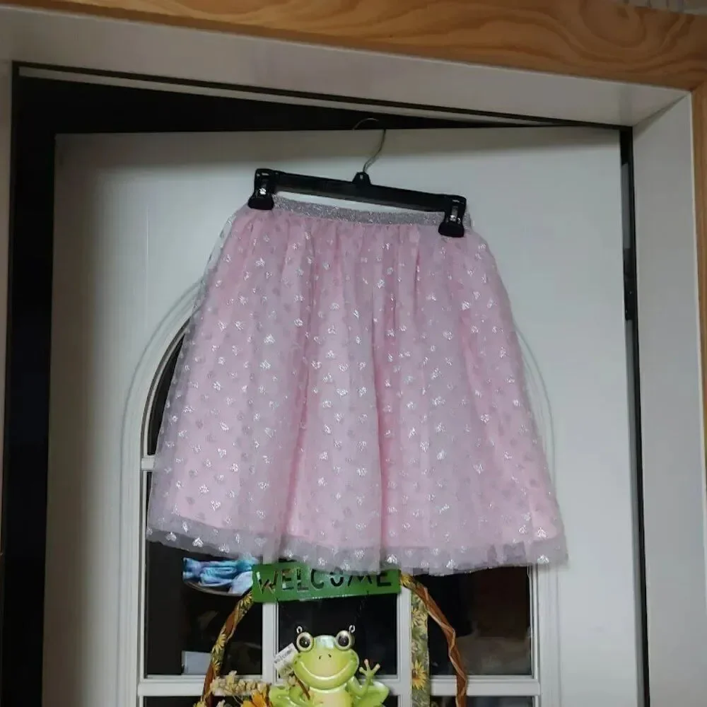 New The Children's Place Pink Silver Stars Tulle Skirt Size Girl's L 10/12
